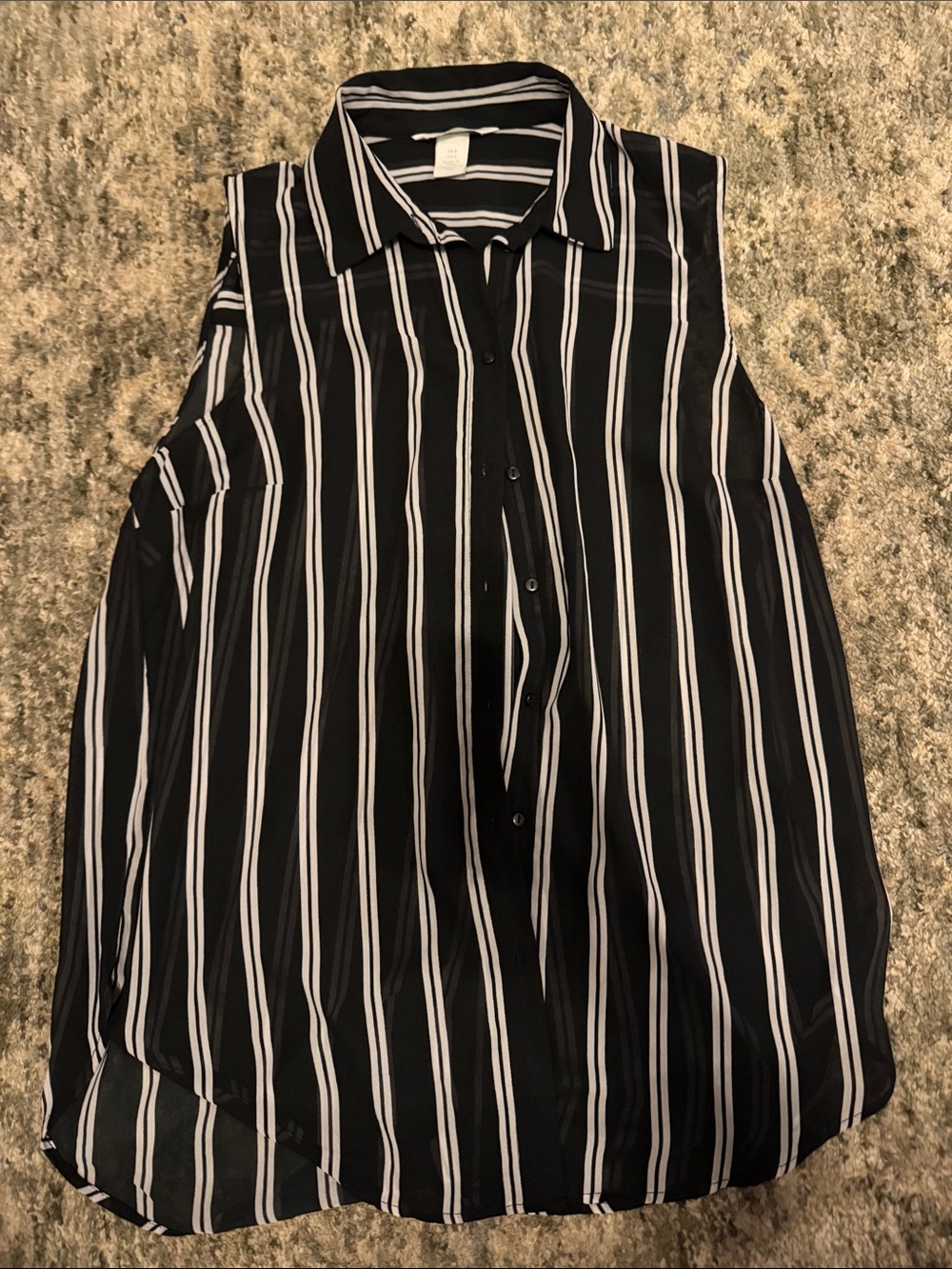 Sleeveless navy blue and White Striped Blouse - size 8 (M)